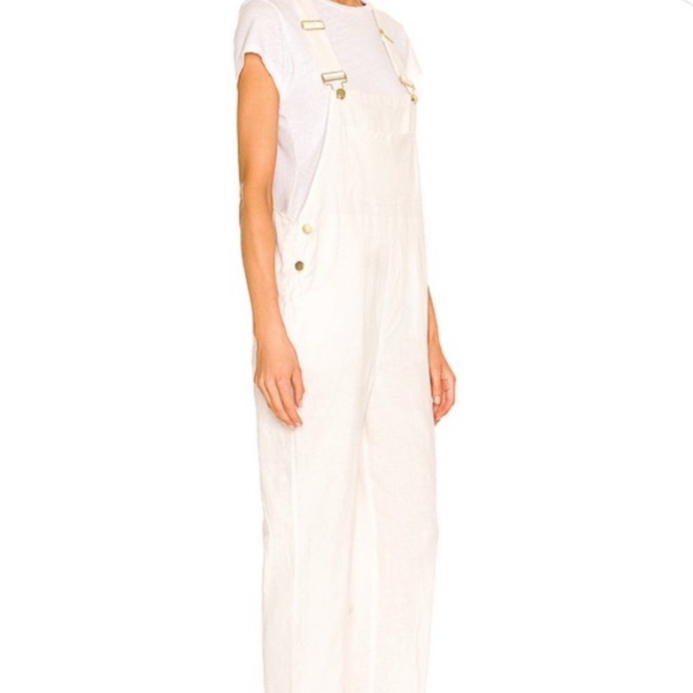 WeWoreWhat white linen Overalls with Gold Hardware